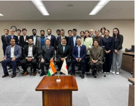 Founders, investors and Japanese industry leaders at 3one4 Emergent Japan, with Indian and Japanese flags