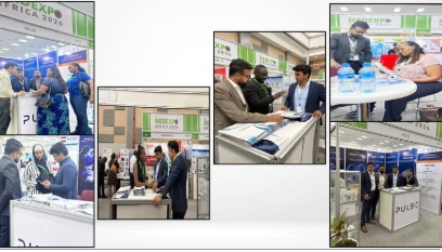 Pulse team meeting visitors at the Pulse booth, MedExpo Africa 2026, Nairobi
